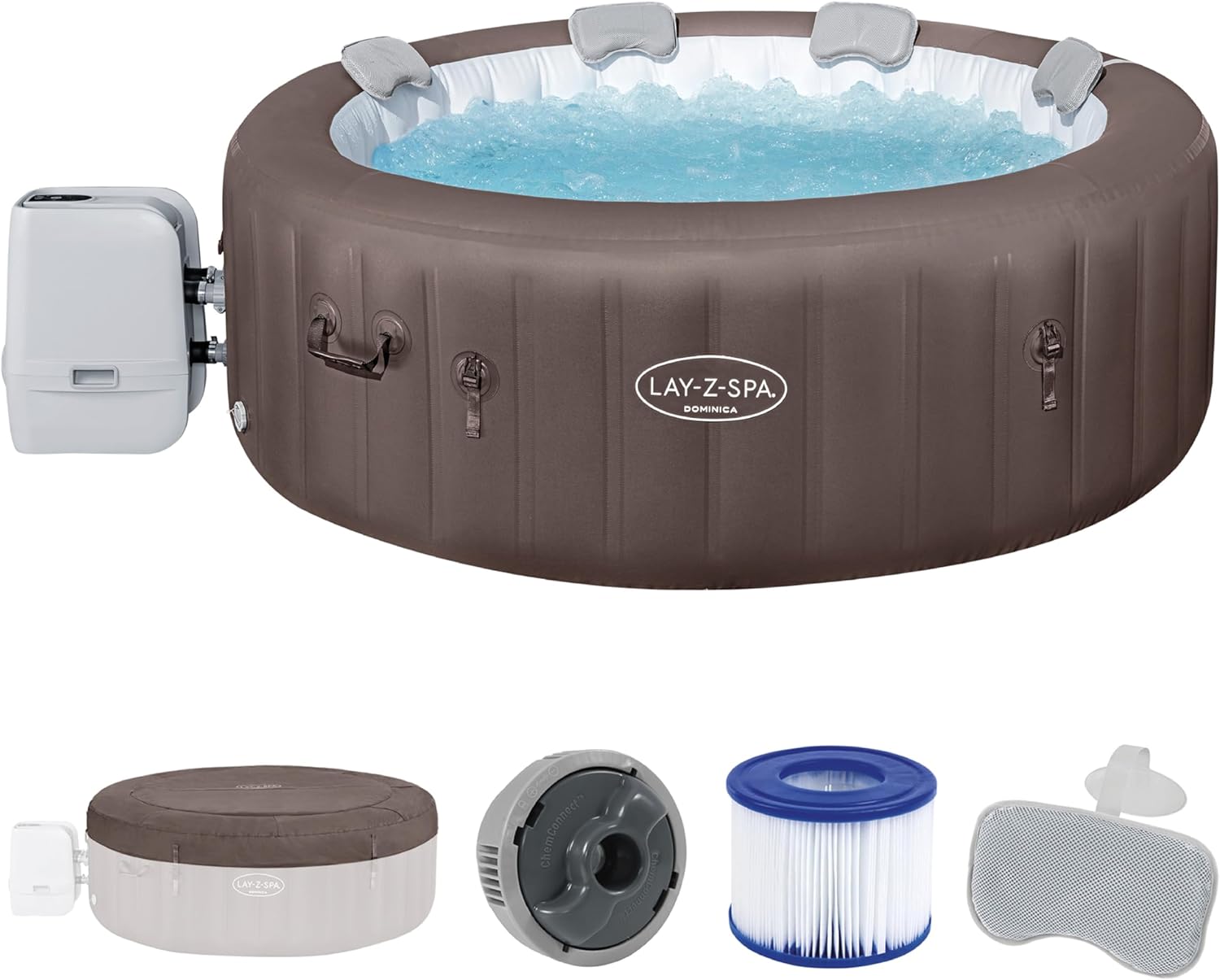 Bestway® Lay-Z-SPA® Energiespar-Whirlpool Dominica HydroJet™ mit App-Steuerung, für 6 Personen Ø 196 x 71 cm, Urbanbraun