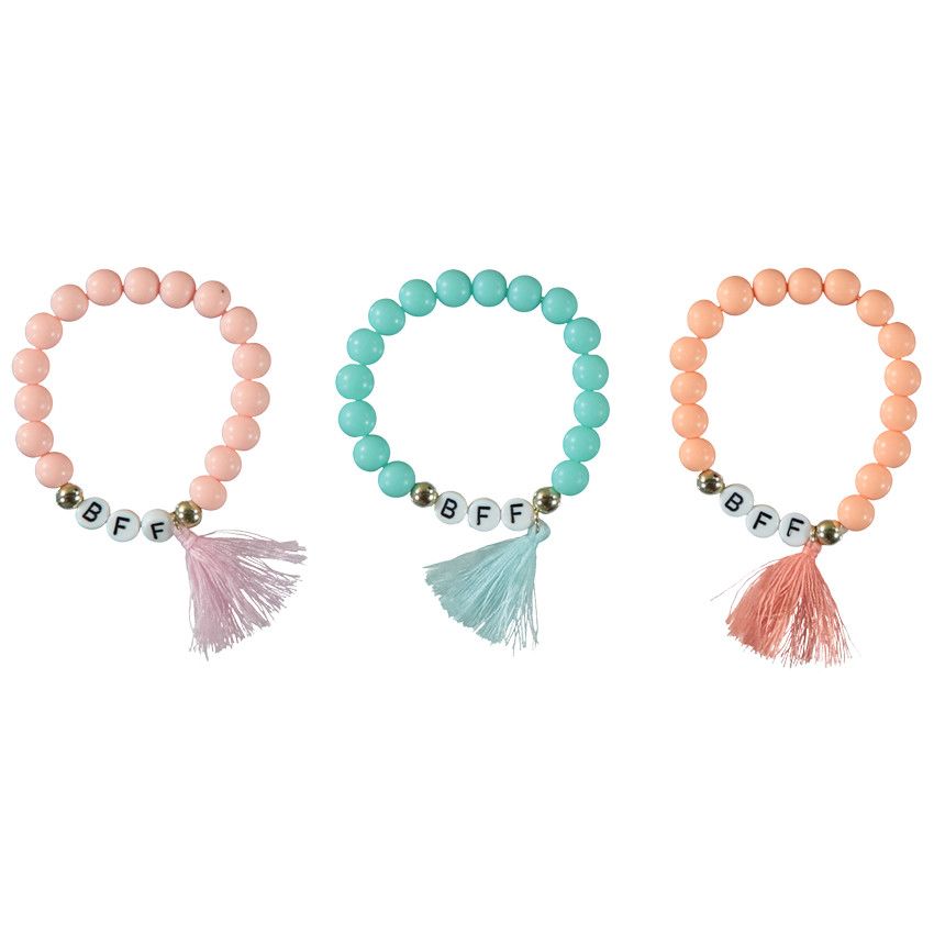 Lot de 3 bracelets fantaisie à pompon pour fille - Rose