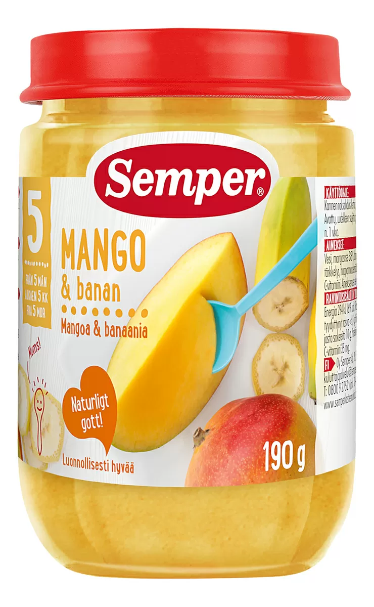 Semper Frugtpure m. Mango og Banan 5 mdr. Ø - 190 g.
