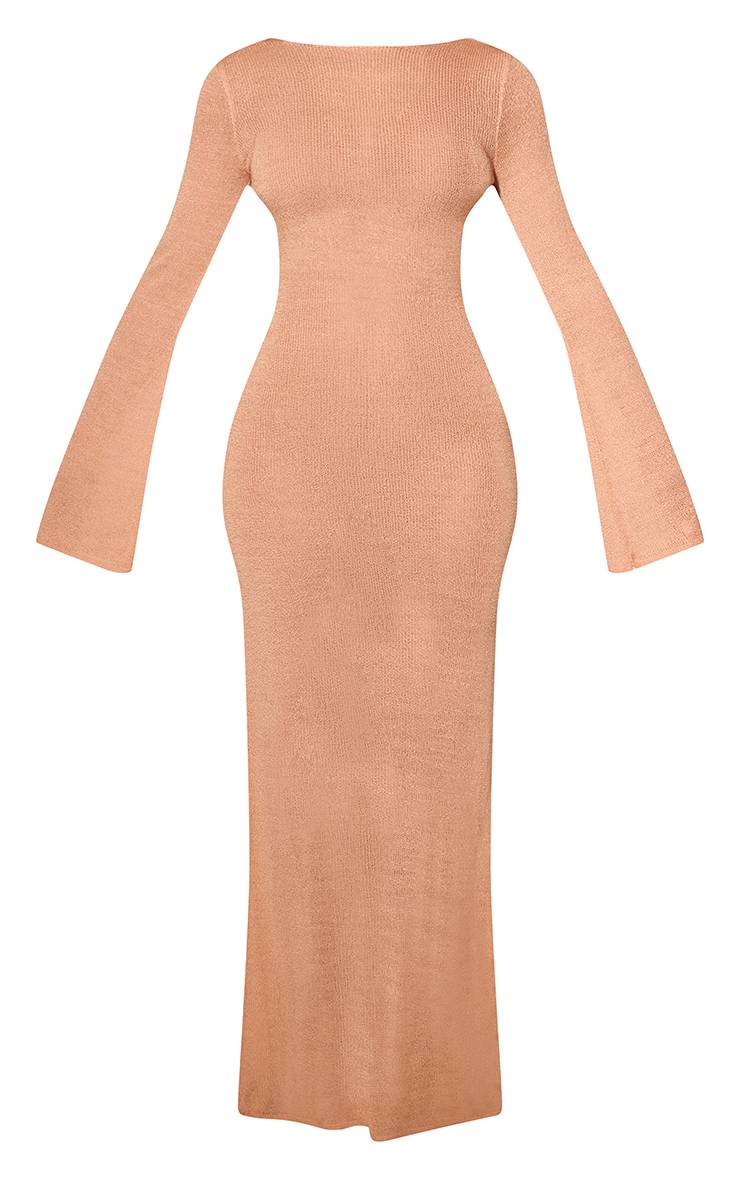 Orange Robe De Plage Longue Dos Nu En Maille Ajourée