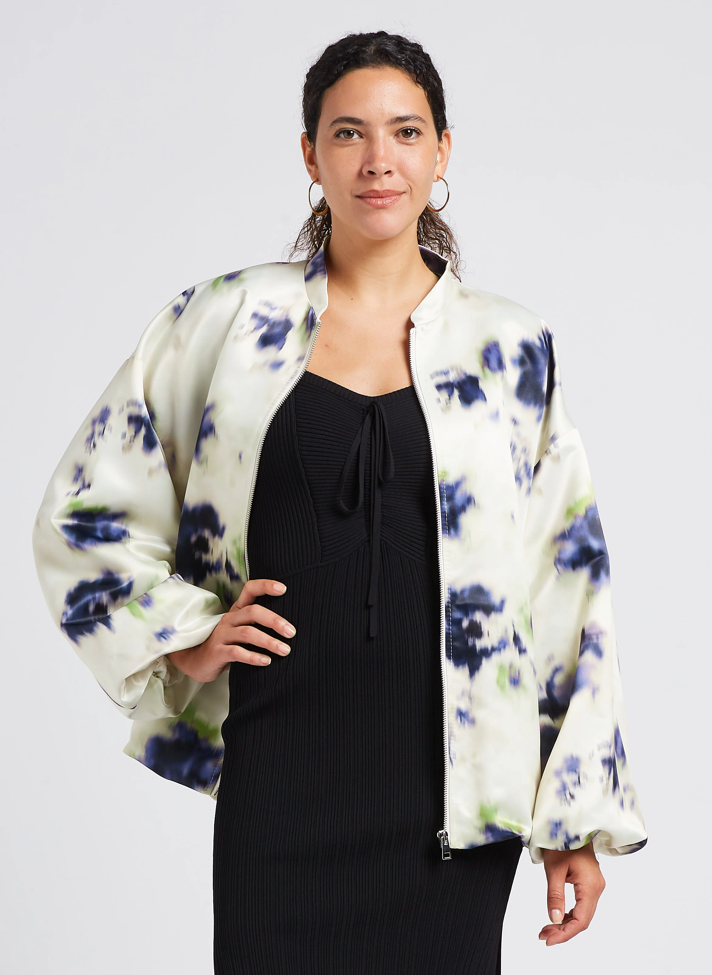 Blouson col rond imprimé| Blanc