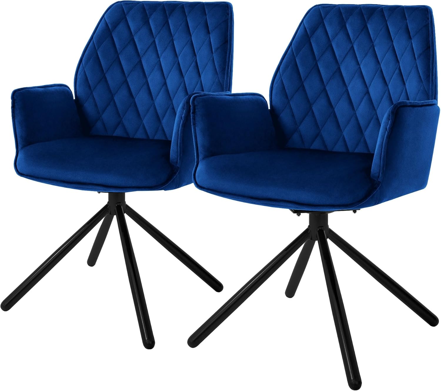 ML-Design Esszimmerstühle 2er Set Samt Dunkelblau, Wohnzimmerstuhl mit Arm- und Rückenlehne, Drehstuhl Auto-Position, Polsterstuhl mit Metallbeine, Ergonomische Sessel Küchenstuhl drehbar Loungesessel
