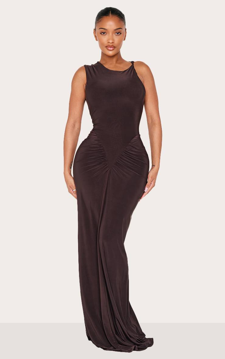 Chocolat Robe Maxi Shape Sans Manches Froncée Taille V