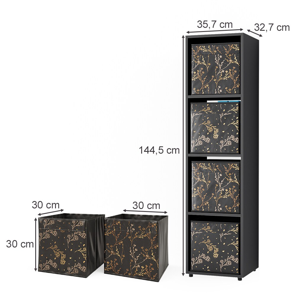 Vicco Raumteiler Würfelregal Standregal Ludus Schwarz Faltbox Wohnzimmer Regal 36x145 cm modern Ablage 4 Fächer Dekoregal Ordnerregal Aufbewahrung