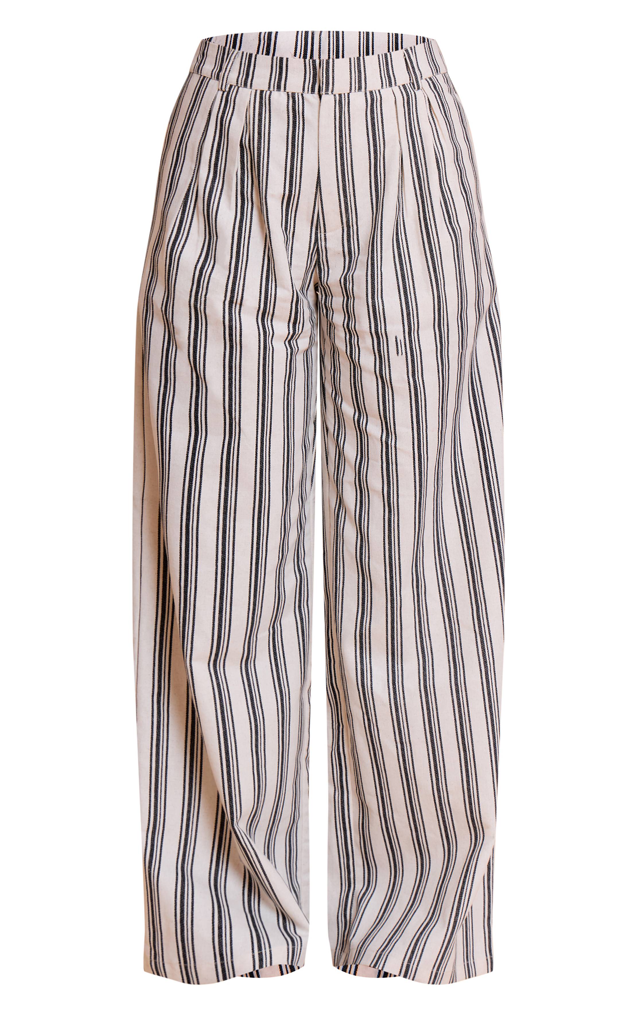 Naturel Pantalon Large Tailleur À Rayures Texturées