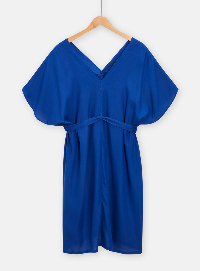 Robe bleu à broderies fleuries pour femme