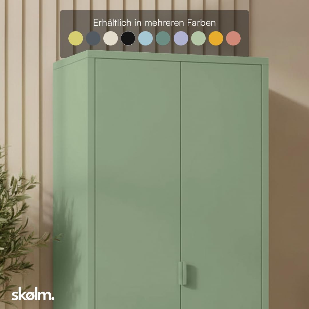 skølm Ituri Metallschrank Mintgrün – Kleiderschrank mit 6 Fächern & 2 Kleiderstangen – Garderobenschrank Flur 80 cm breit – Schlafzimmerschrank Industrial Style – Stahlschrank für Wohnzimmer & Büro