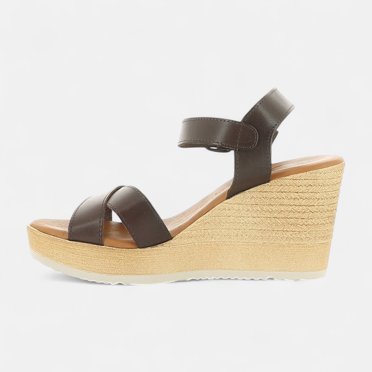 Nu-pieds à talon compensé Femme en cuir marron
