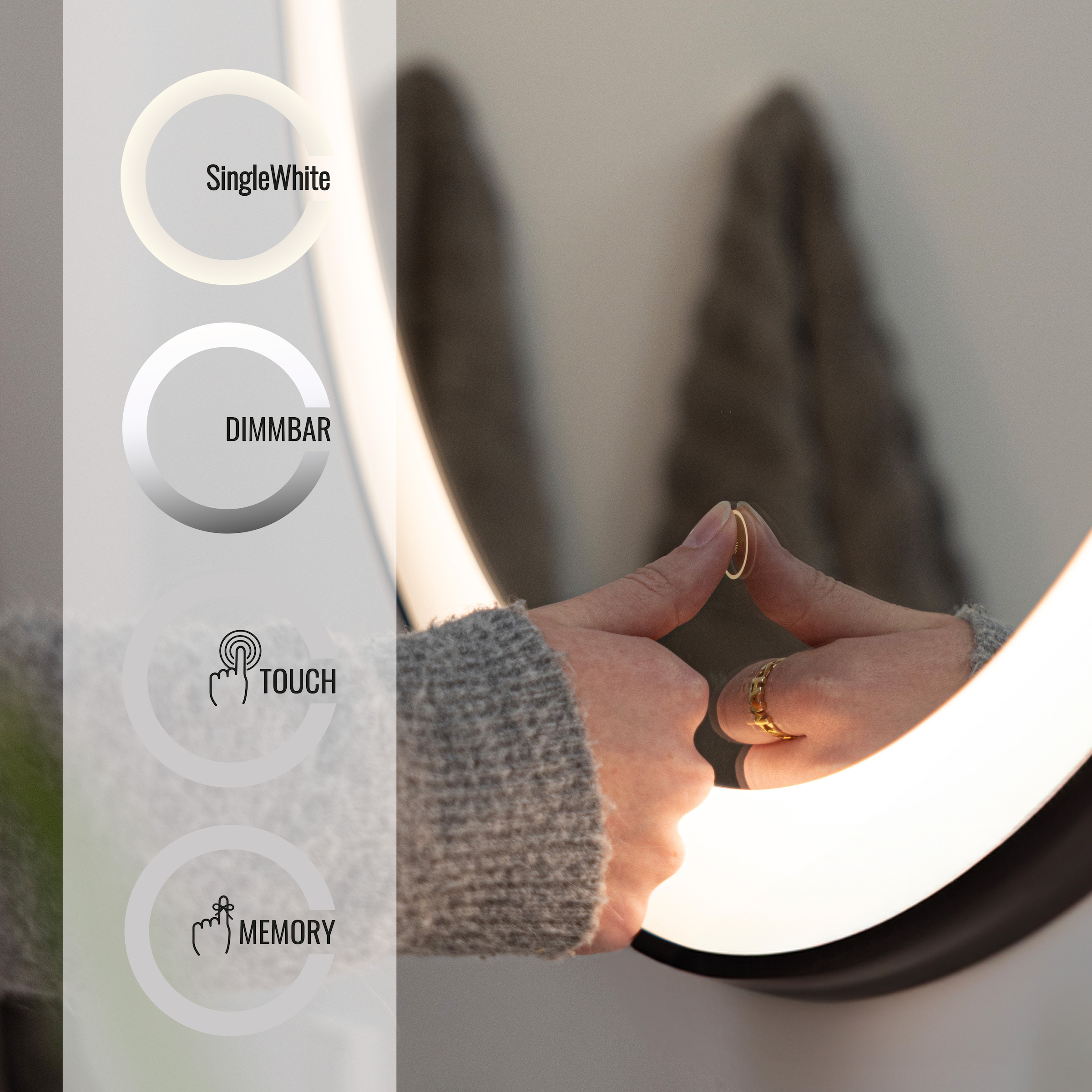 Loevschall Badspiegel »Libra Rund, Badzimmerspiegel mit LED Beleuchtung« Touchpanel für Lichtsteuerung, Dimmbar Spiegel, Dänisches Design