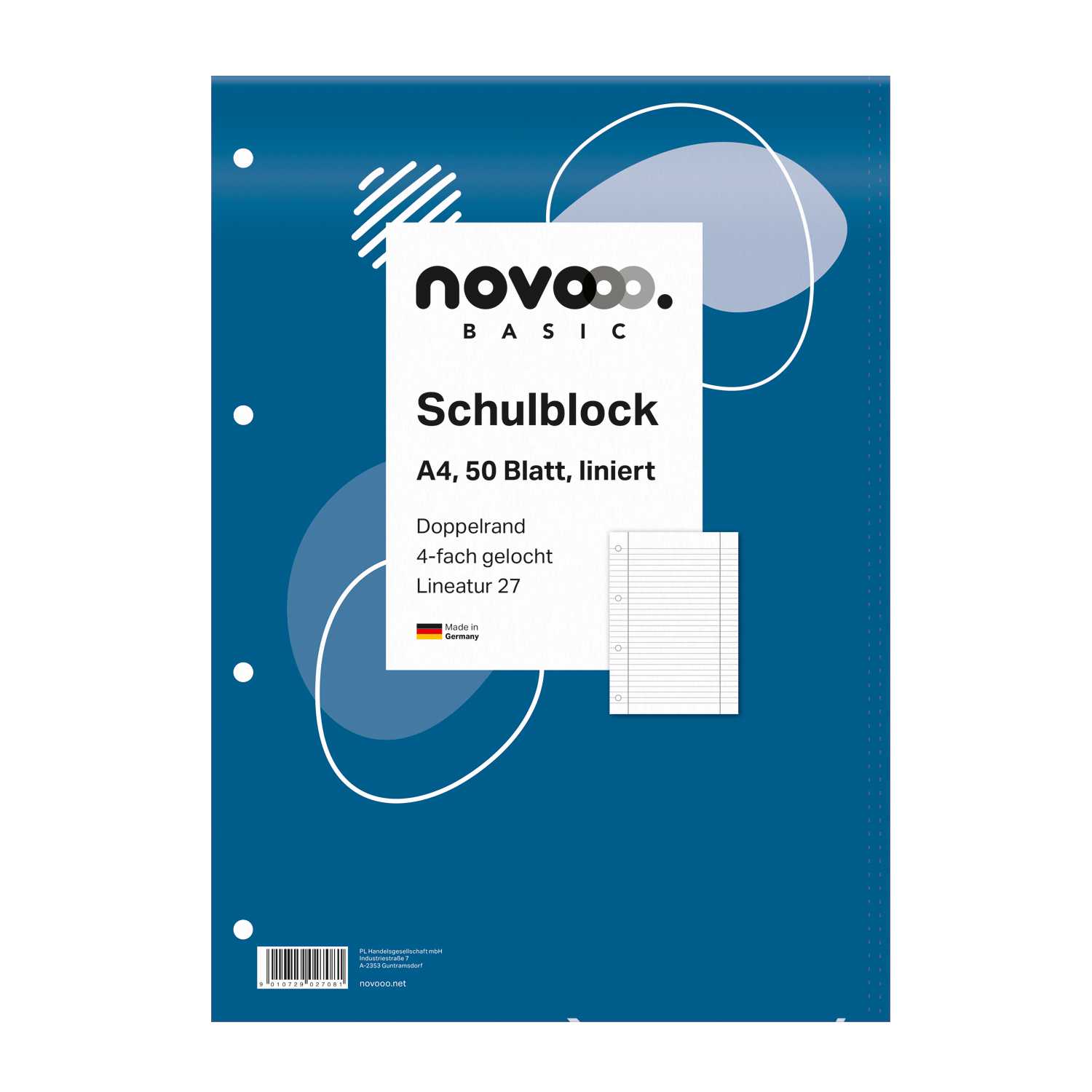 novooo Schulblock DIN A4 Lineatur 27 liniert 50 Blatt