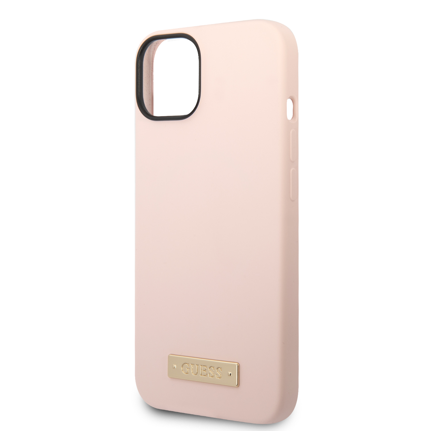 iPhone 14 MagSafe Silikon Hardcase Hülle Logo Plate (GUHMP14SSBPLP) - Rosa / Gold
