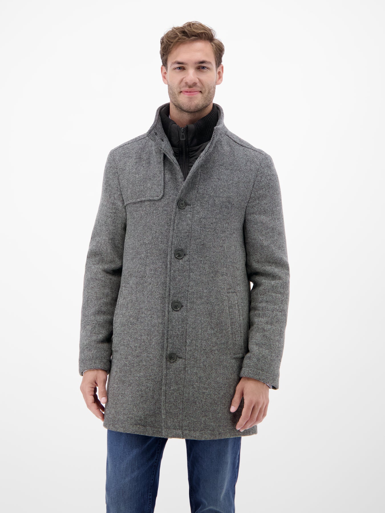 Herren-Wollmantel mit herausnehmbaren Westeneinsatz