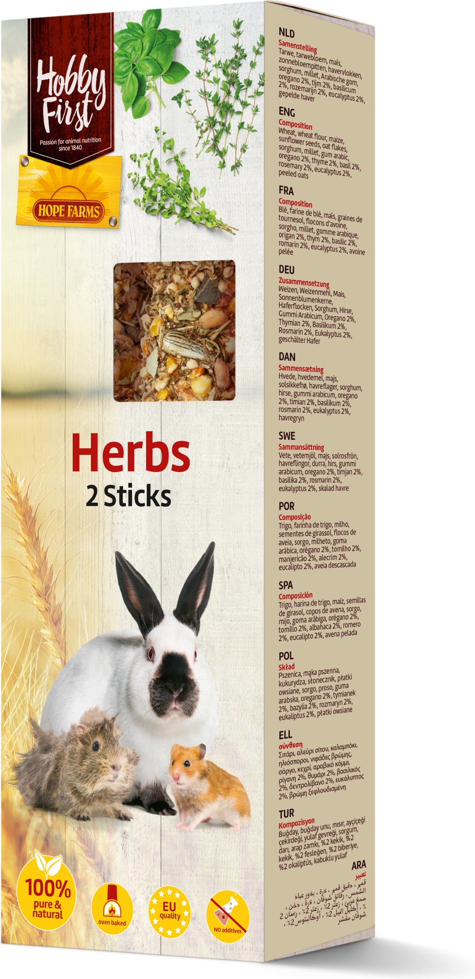 Hobby First knaagdierensnack Hope Farm kruiden 55 gram 2 stuks