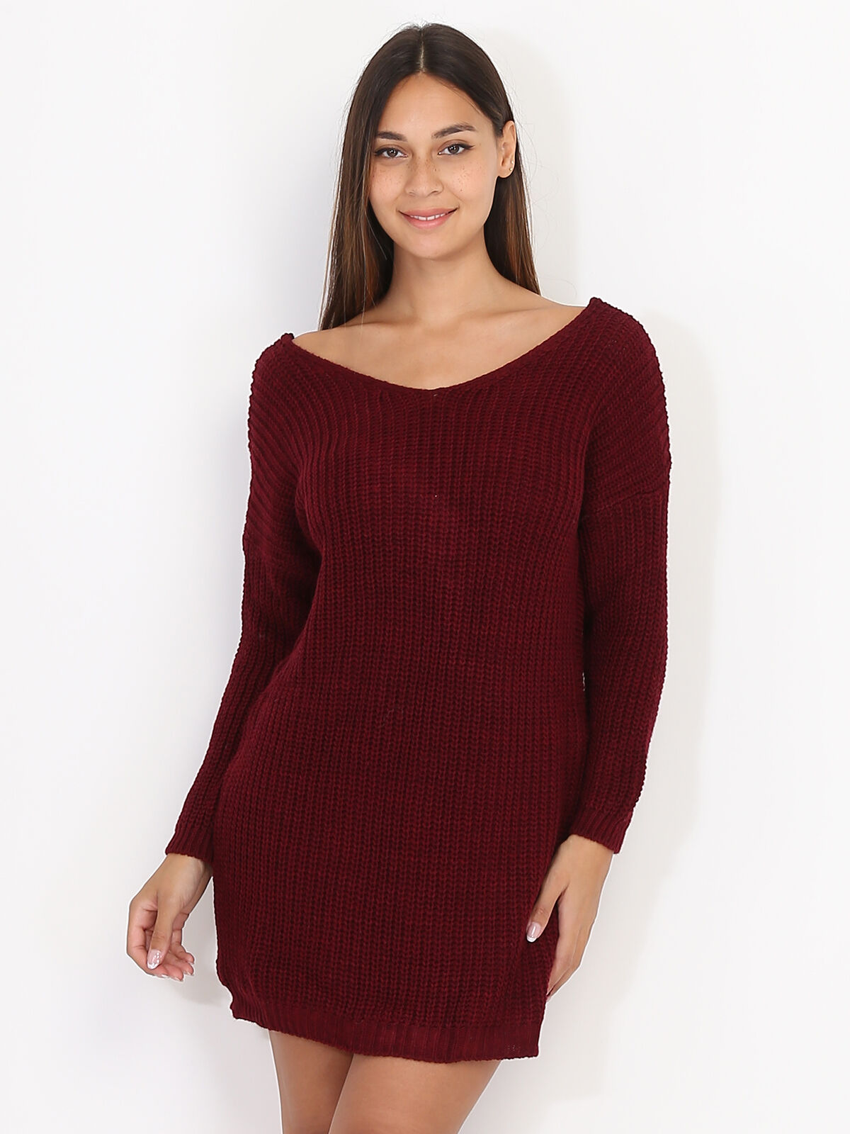 Robe pull dos torsadé- Bordeaux