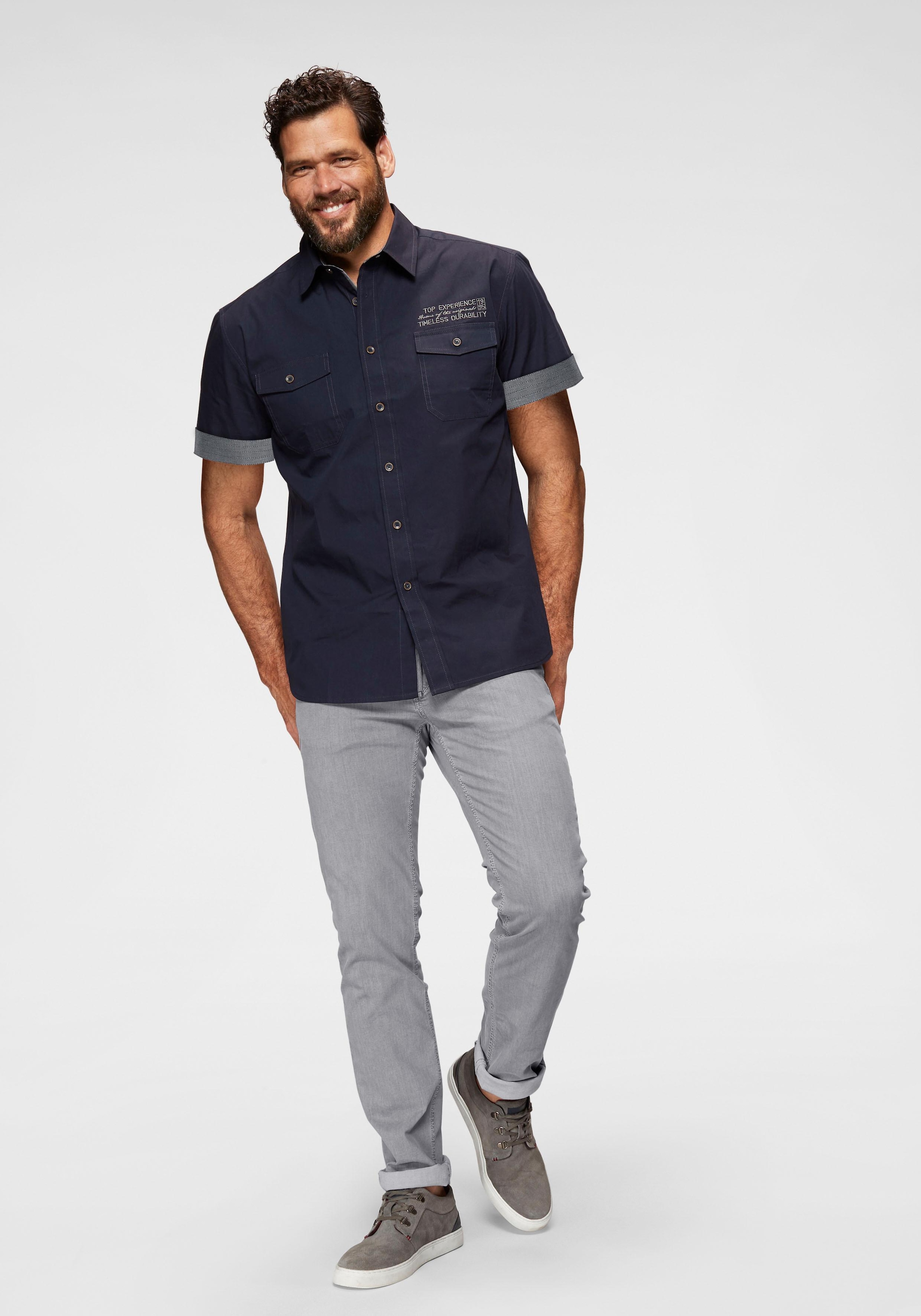 Man's World Kurzarmhemd , mit kontrastfarbener Stickerei