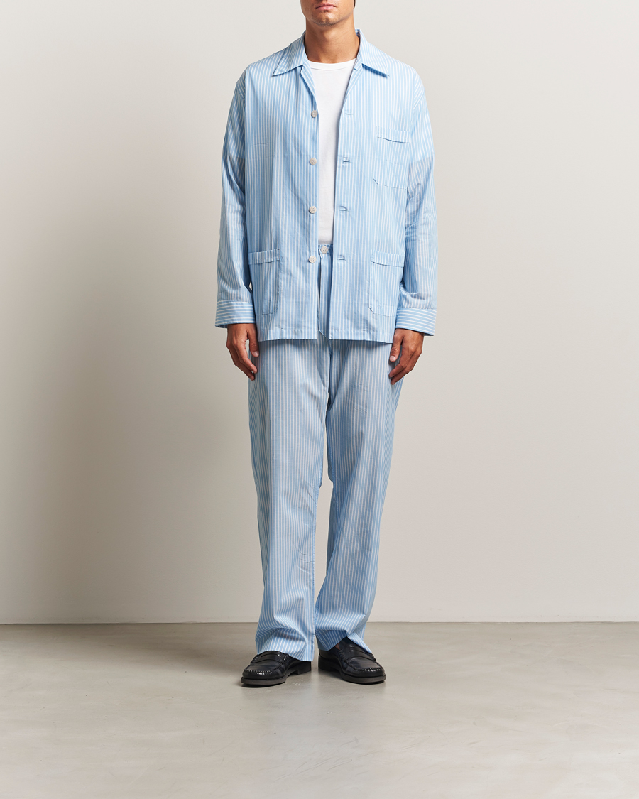 Derek Rose Striped Cotton Pyjama Set Light Blue