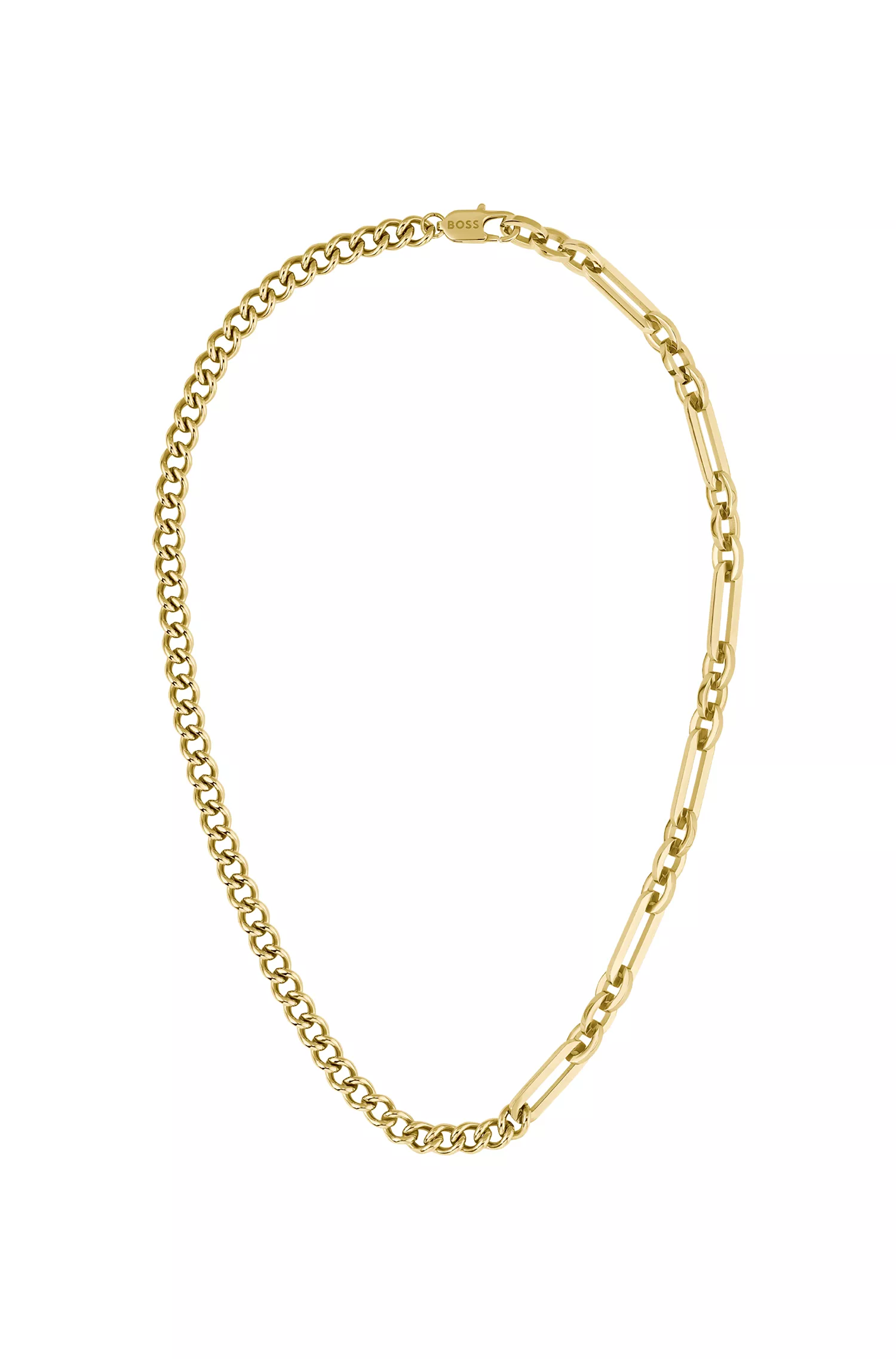 Colar BOSS com efeito dourado-amarelo em tons de laranja, com corrente e elos.