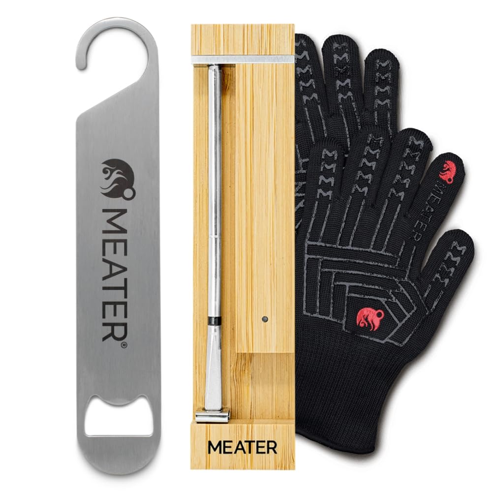 MEATER Pro Bundle: Smartes, kabelloses Fleischthermometer mit integrierter WLAN Funktion, hitzebeständigen Grillhandschuhen und Flaschenöffner – temperaturbeständig bis zu 550°C