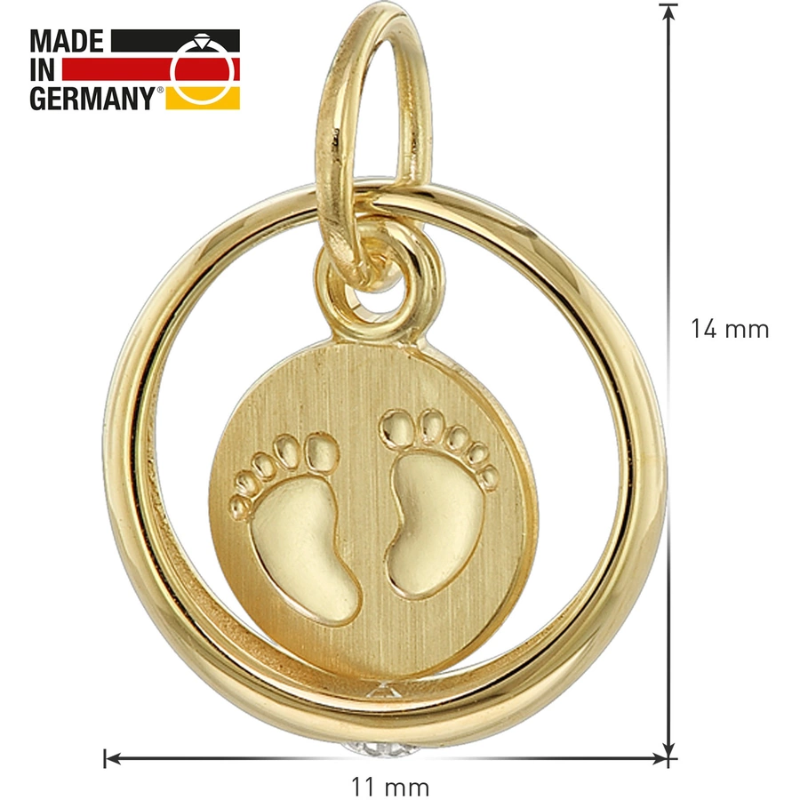 trendor Taufring Babyfüße Gold 585  14 Karat mit vergoldeter Kette gold