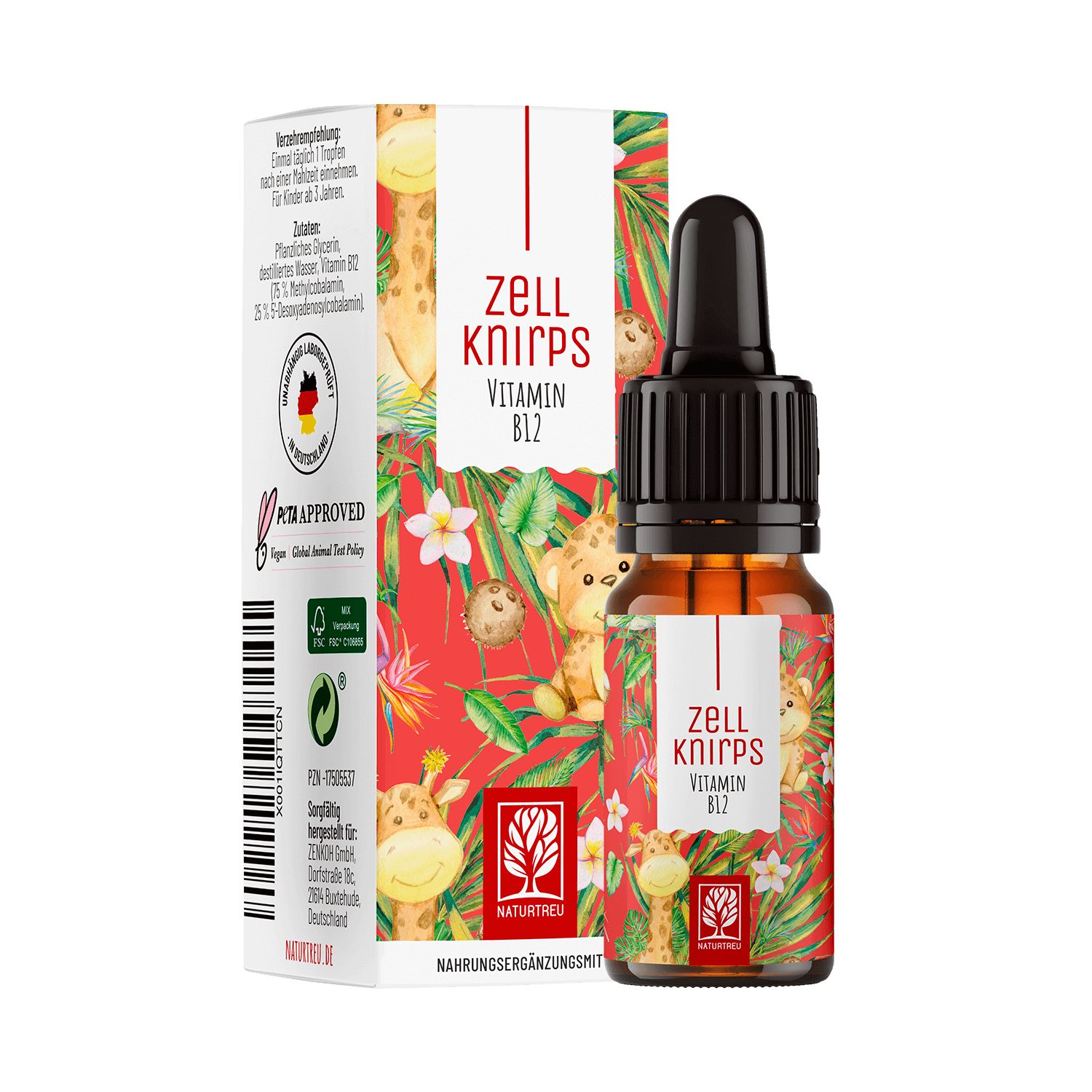 Vitamin B12-Tropfen für Kinder ab 3 Jahren 100% ohne Alkohol & Vegan - Zellkind - NATURTREU®