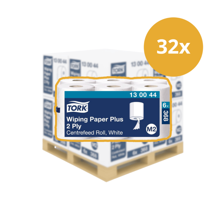 Tork 130044 M2 6rollen Wiper Advanced 420 M-rol 2-lgs wit 125 mtr x 24 cm pak à 6 rol/370 vel Pallet Afname (130044P)