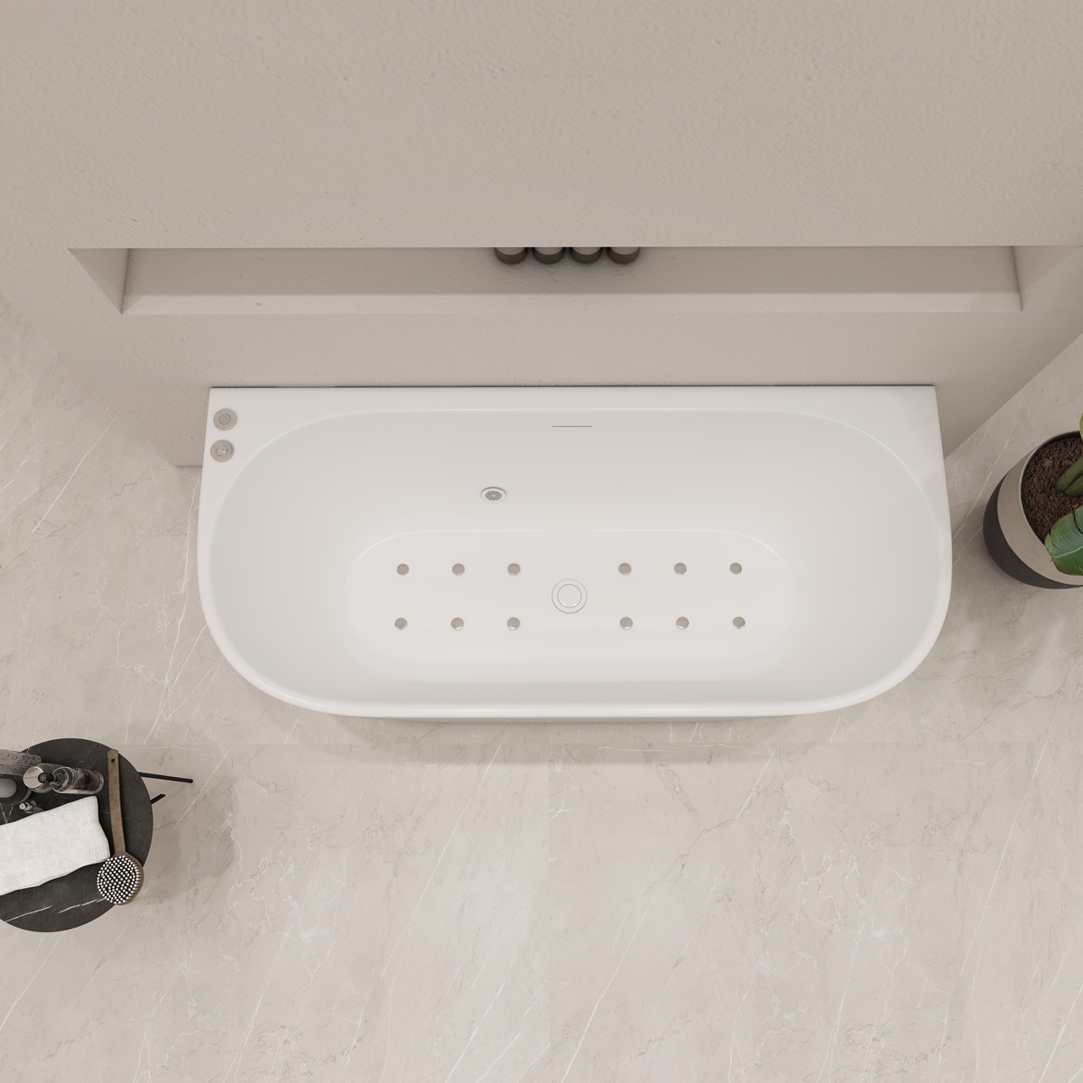 Saniclear Freshline bubbelbad 180x80cm wit mat pneumatisch 12 aerojets chroom