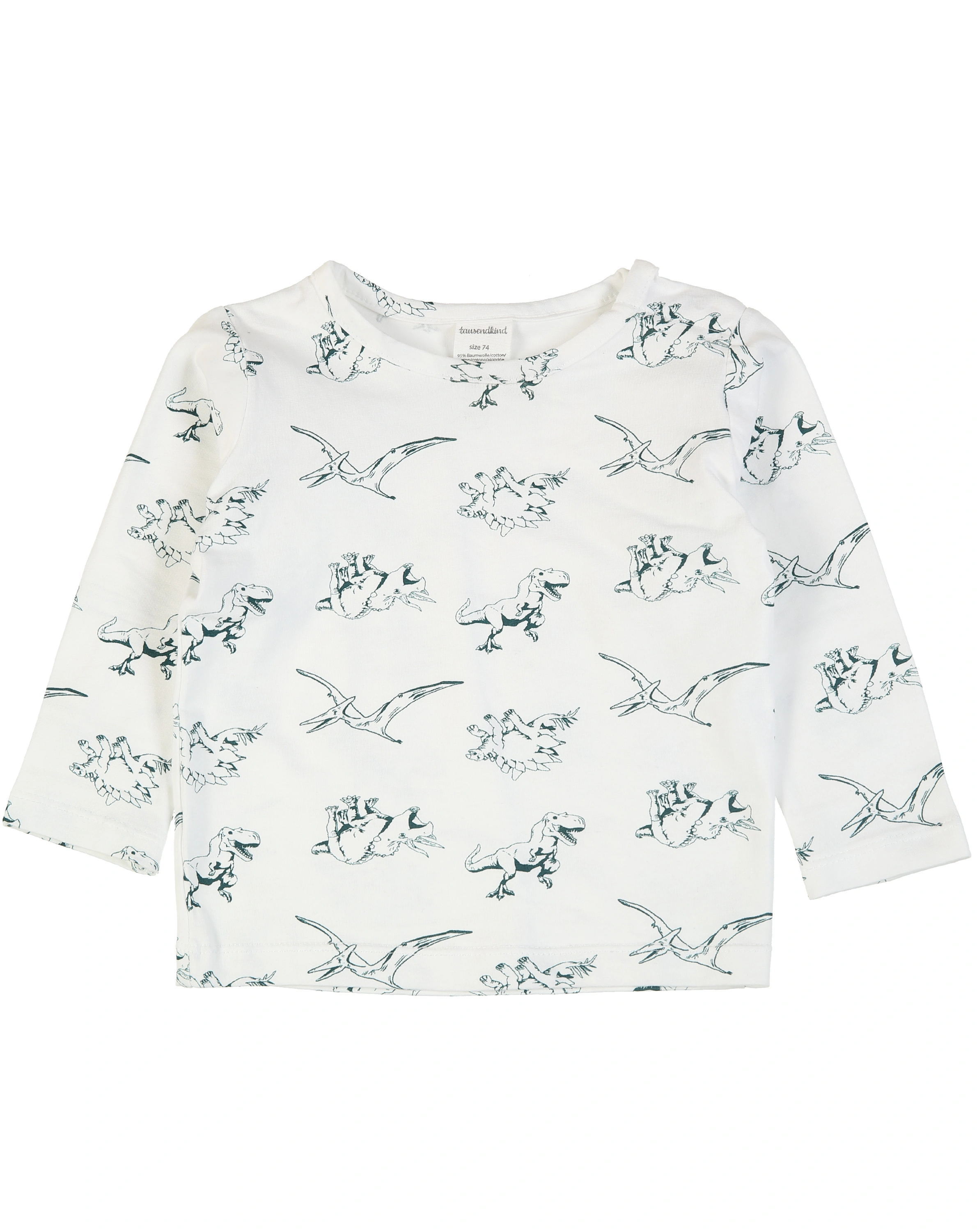 Langarmshirt DINO 2er-Pack in weiß/grau