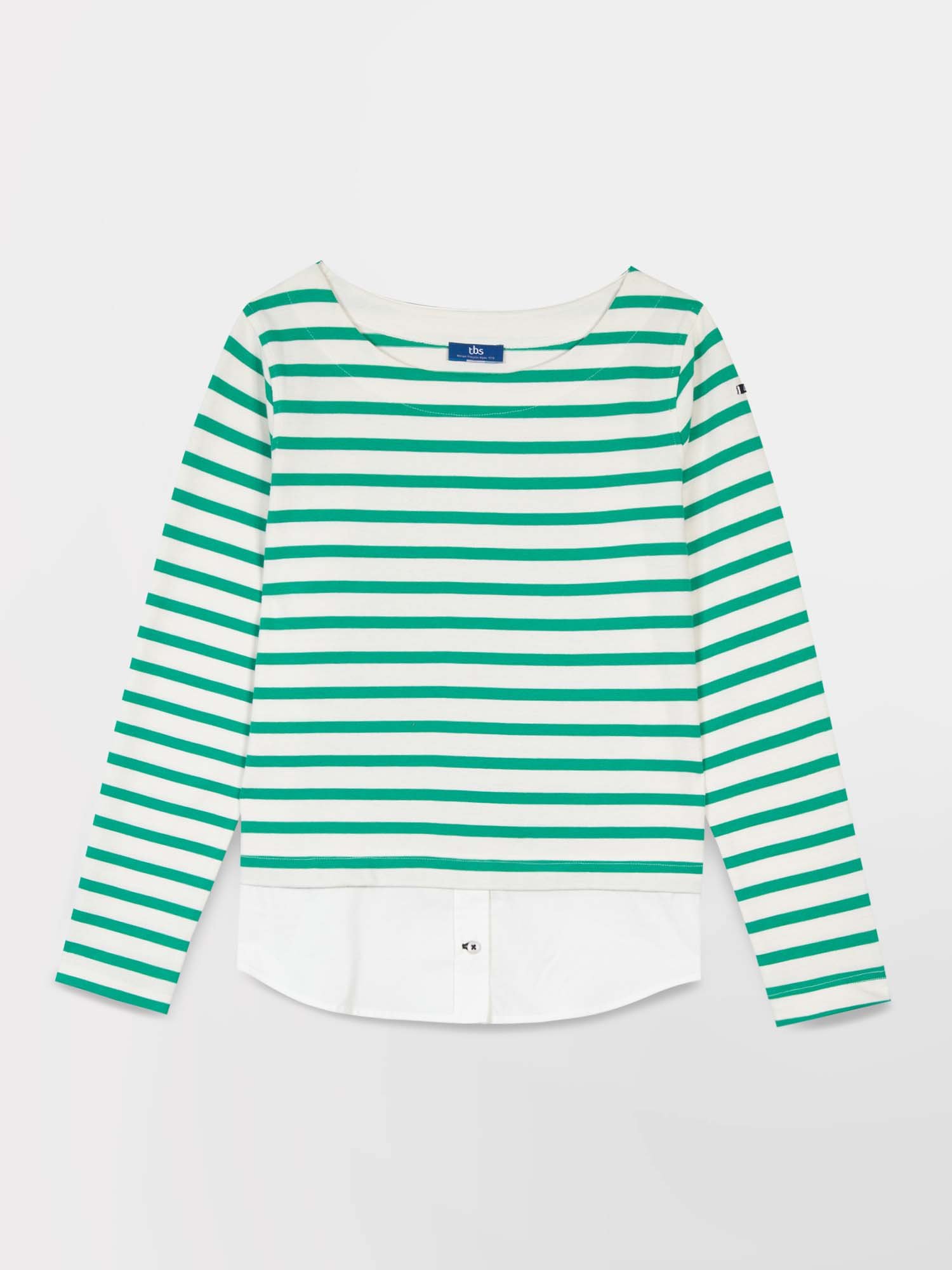 Sweat Femme Marinière Coton Blanc et Vert