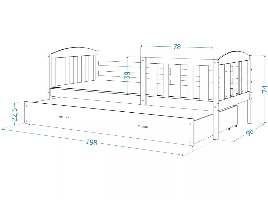 Lit Gigogne Teo 90x190 Gris - gris Livré avec sommiers, tiroir et matelas en mousse de 7cm