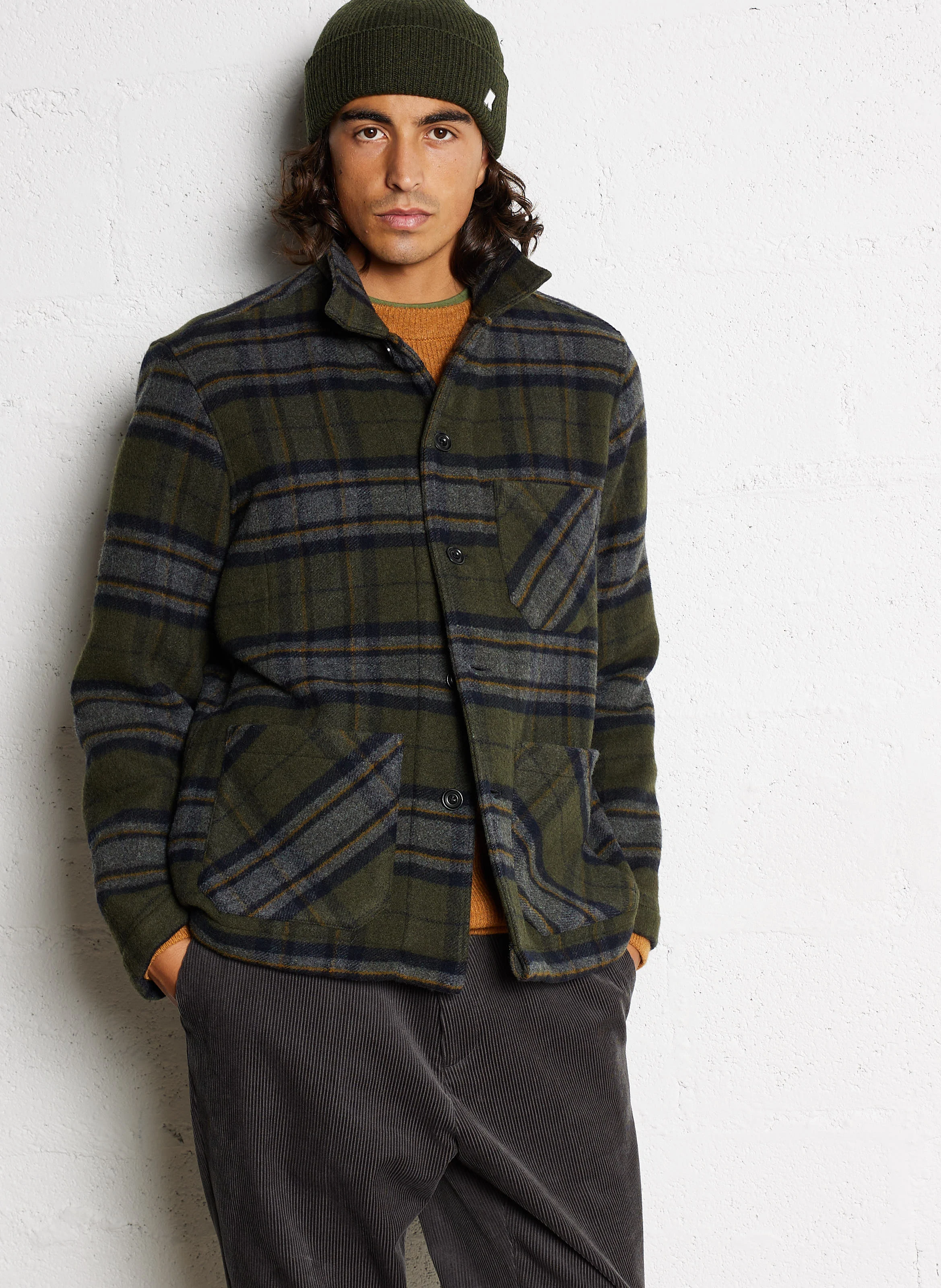 PERRY - Veste col classique à carreaux en laine mélangée | Vert