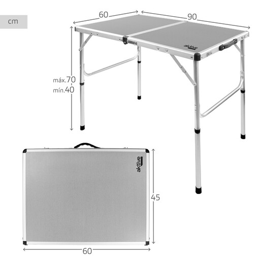 Mesa de camping dobrável Aktive, ajustável em 2 alturas.