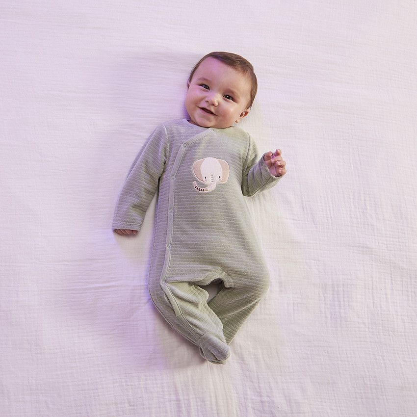 Dors-bien en velours patch éléphant pour bébé garçon - Vert