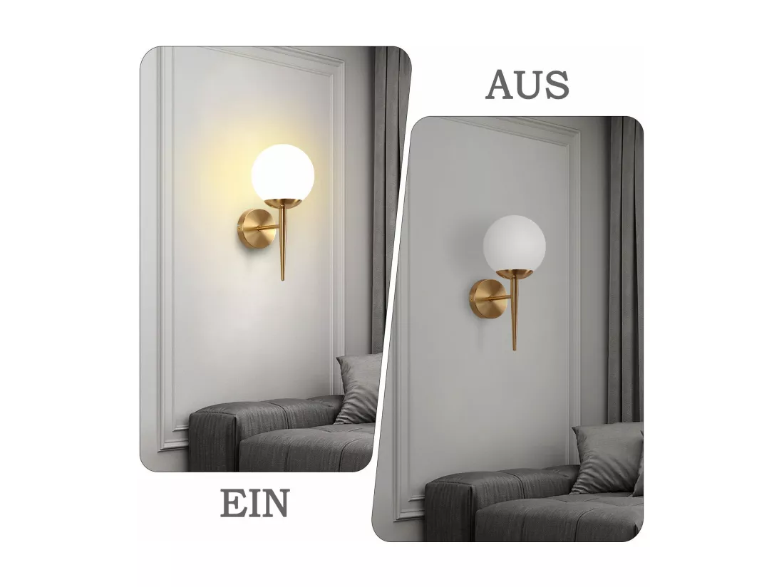 NETTLIFE Applique murale vintage boule de verre dorée E27 lampe murale d'intérieur chambre escalier
