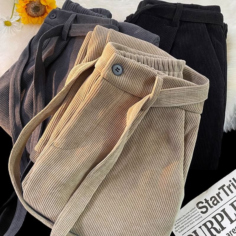 emeisa - Elastische taille, fleecegevoerde corduroy broek met wijde pijpen