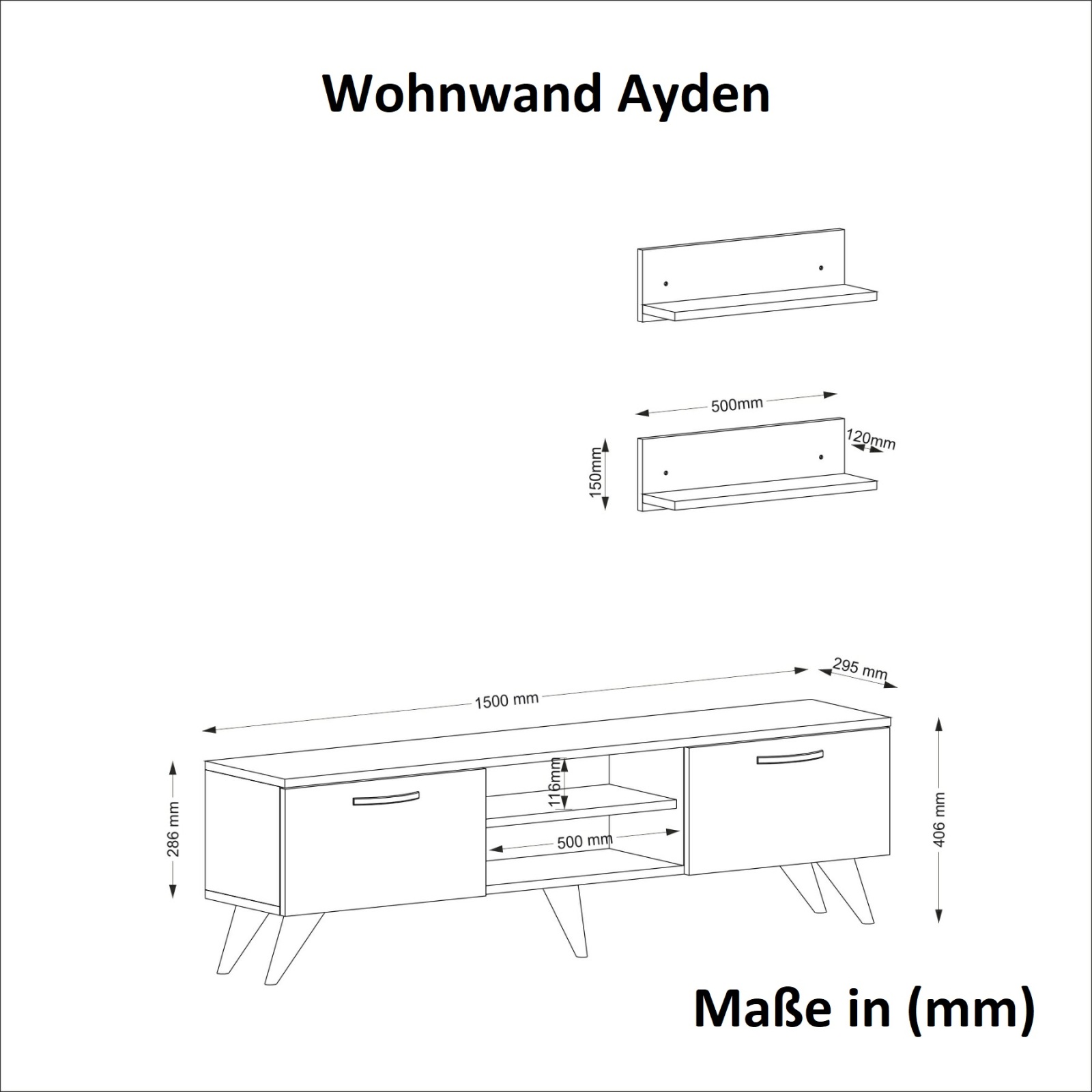 3-teilige Wohnwand - braun - Marmoroptik - mit Metallgriffen