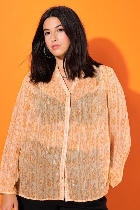 Bluse, Chiffon mit Print, Ballon-Langarm
