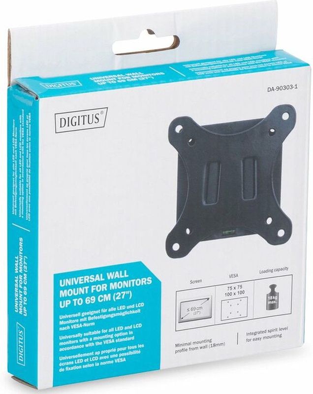 DIGITUS Wandhouder - LCD/LED Beeldschermen - Zwart - Max. Belasting 18 kg