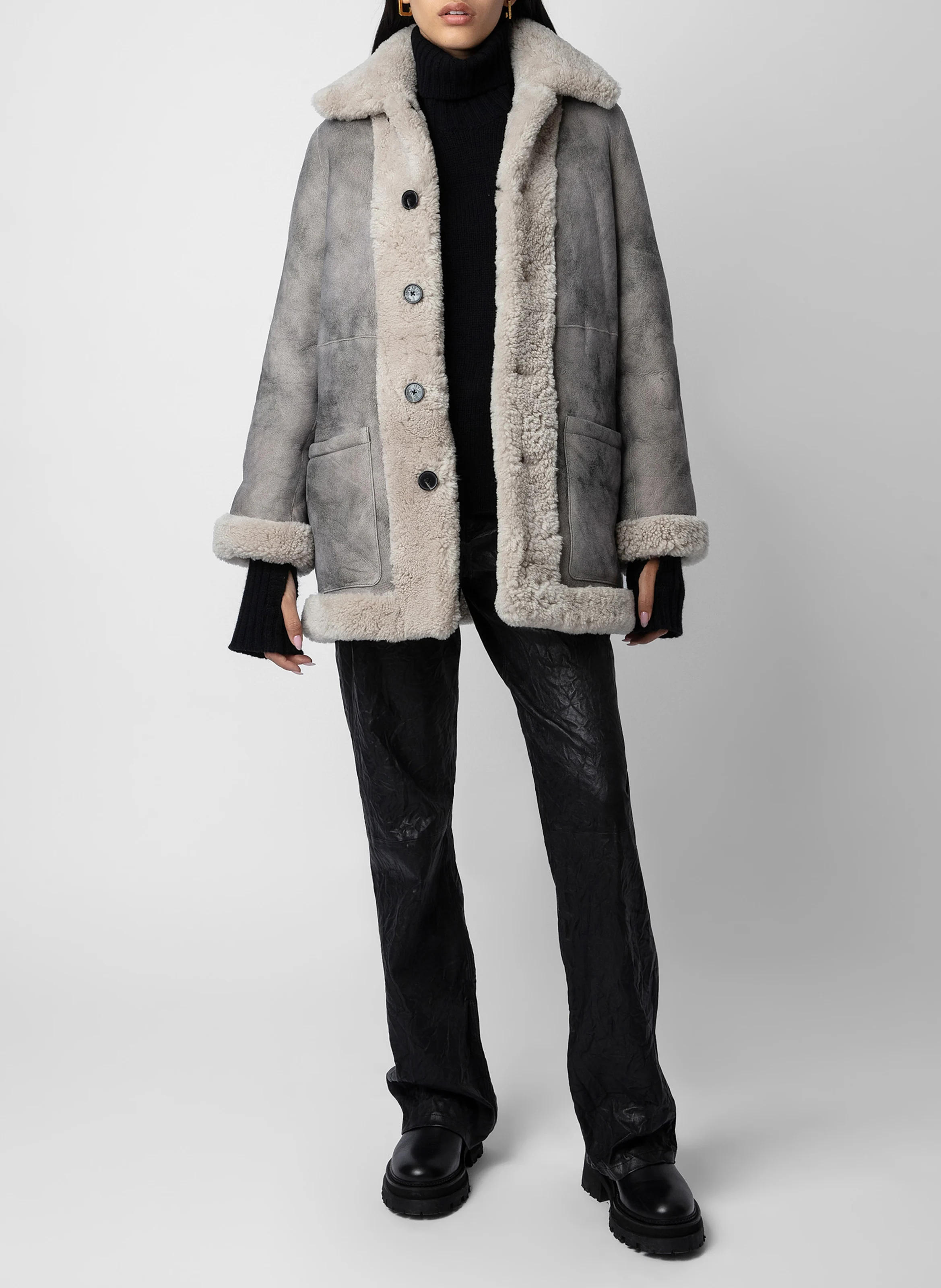 MAGDAS - Manteau réversible en cuir et sherling | Beige