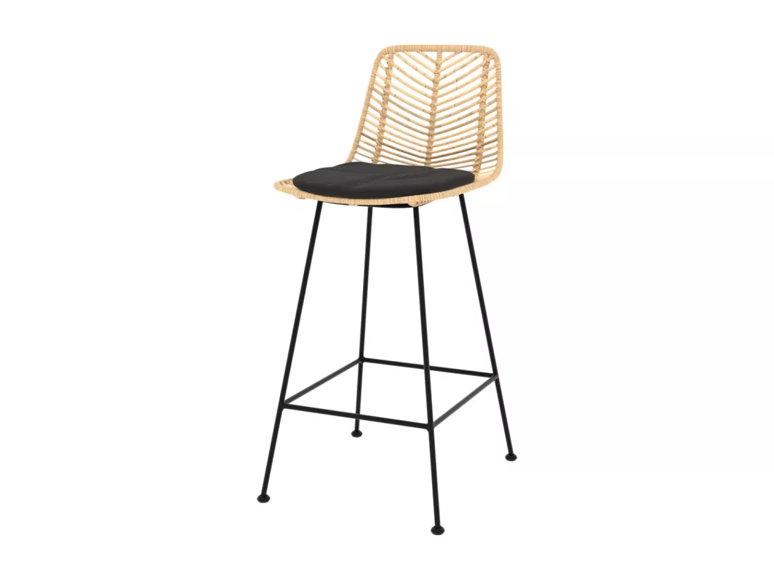 Lot de 2 chaises pour îlot central 66 cm en rotin naturel et noir - Tamara