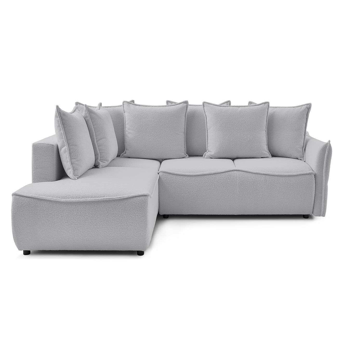 Bobochic Canapé d'angle L gauche convertible bouclette Léon gris clair - 257x90x194 cm