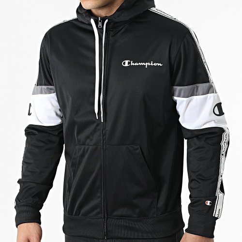 Veste Zippée Capuche Tricolore A Bandes 217192 Noir Gris