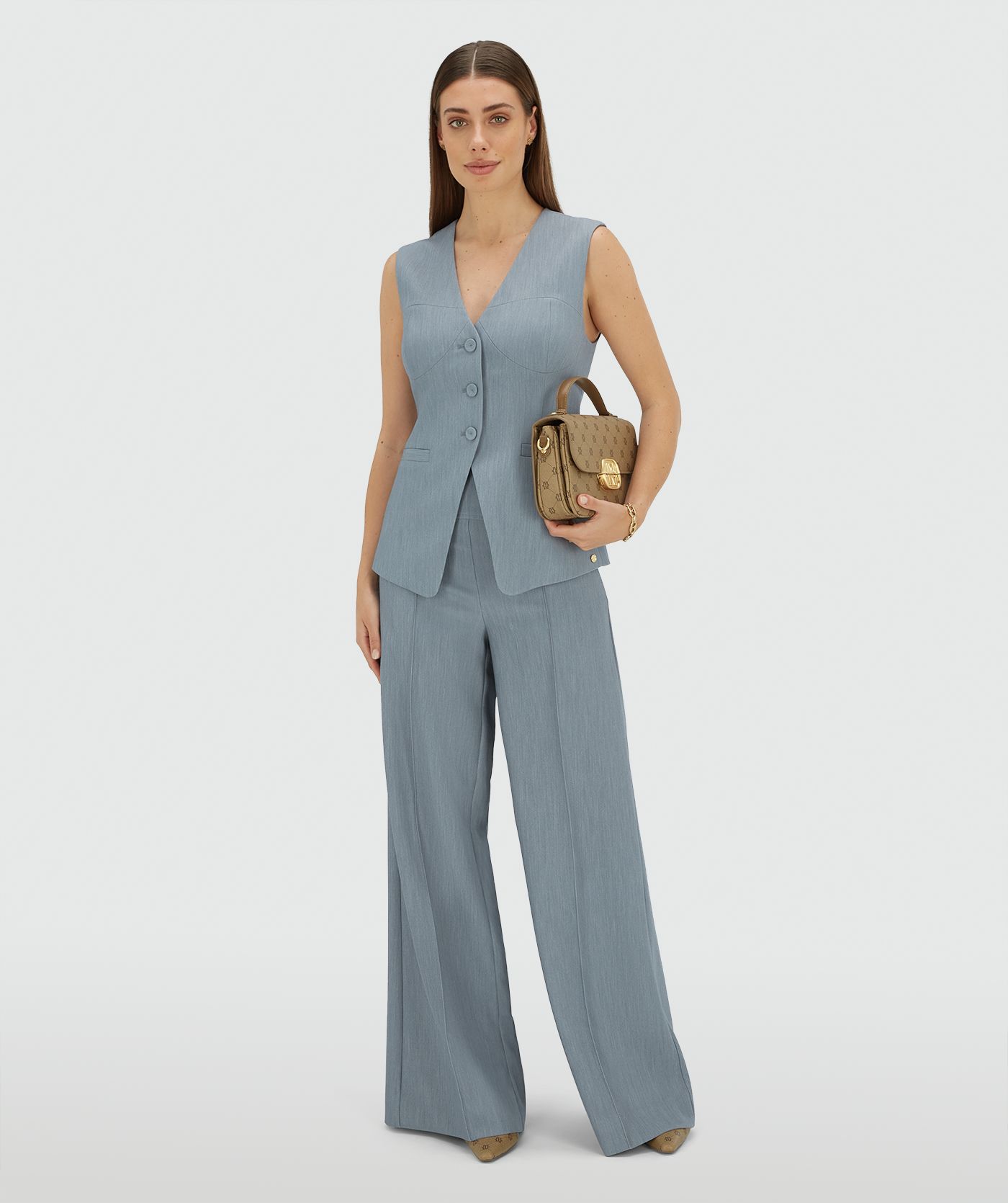 JV-MICHELLA high waisted wide leg pantalon - sky blue melange