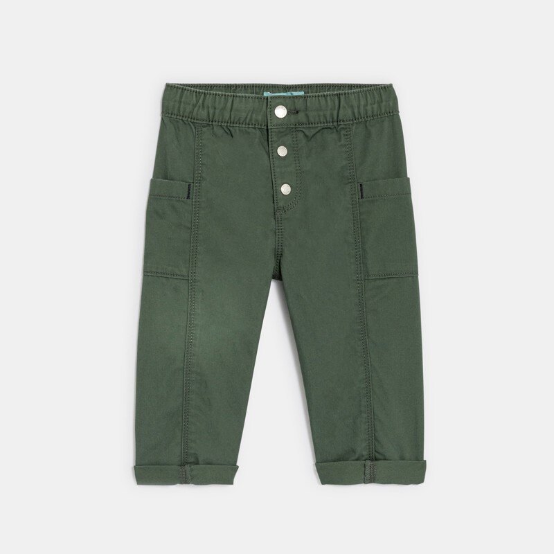 Pantalon peau de pêche vert kaki bébé garçon Vert