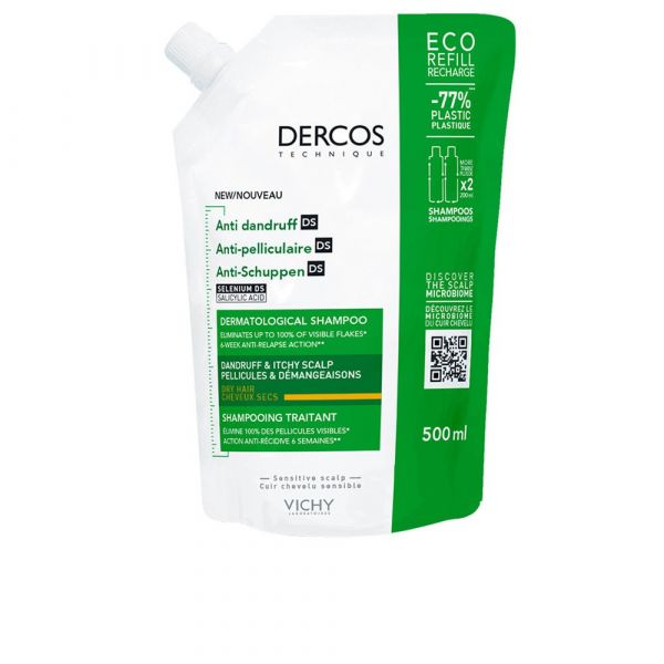Vichy Dercos Recarga Shampoo Anticaspa Cabelo Seco Ecorefill 500ml