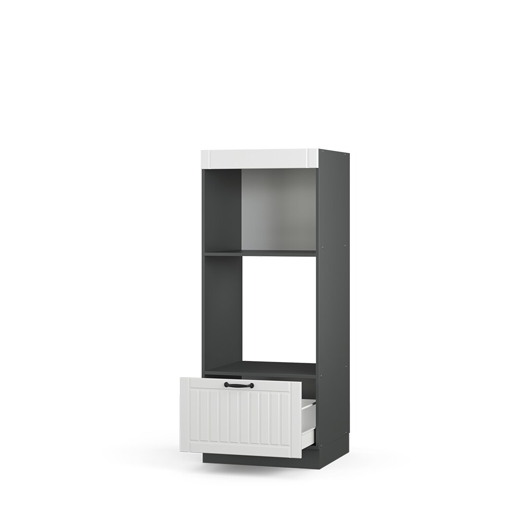 Vicco Mikrowellenumbauschrank Küchenschrank Küchenmöbel Fame-Line Landhaus Anthrazit Weiß 60 cm Küche Einbauküche Blende Hochschrank Schublade Mikrowelle Backofen Küchenzeile