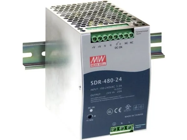Mean Well SDR-480 series SDR-480-48 - Strømforsyning (monterbar på DIN rail) - AC 115/230 V - 480 Watt - aktiv PFC
