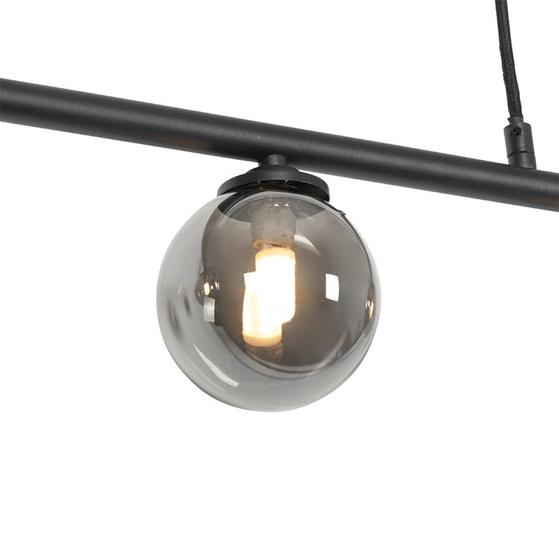 Moderne hanglamp, zwart, 100 cm, 5-lichts met gerookt glas - Athene