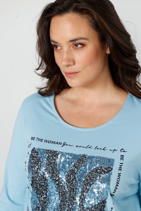 T-Shirt, Pailletten-Motiv, 3/4-Ärmel