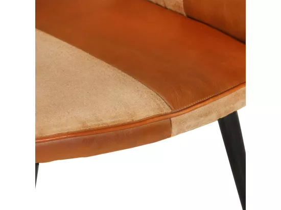 Fauteuil avec repose-pieds Marron Cuir véritable et toile