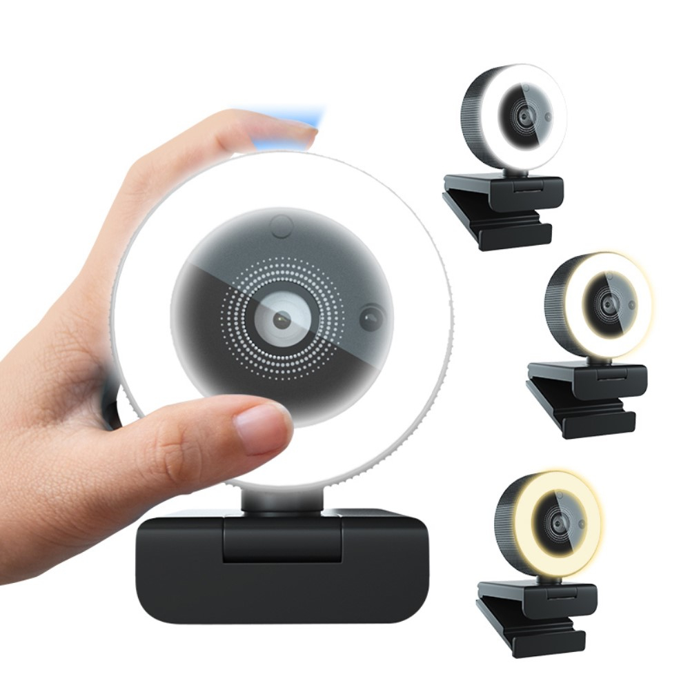 HD Webcam 4MP 2K Full HD Kamera Laptop / PC mit Mikrofon / Autofokus / LED Ringlicht und Fernbedienung - Schwarz